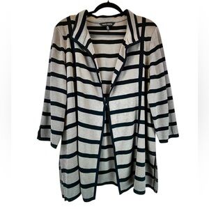 Ming Wang Cardigan Blazer Jacket Stripes Gray Black Plus Size Career 1X 20W-22W